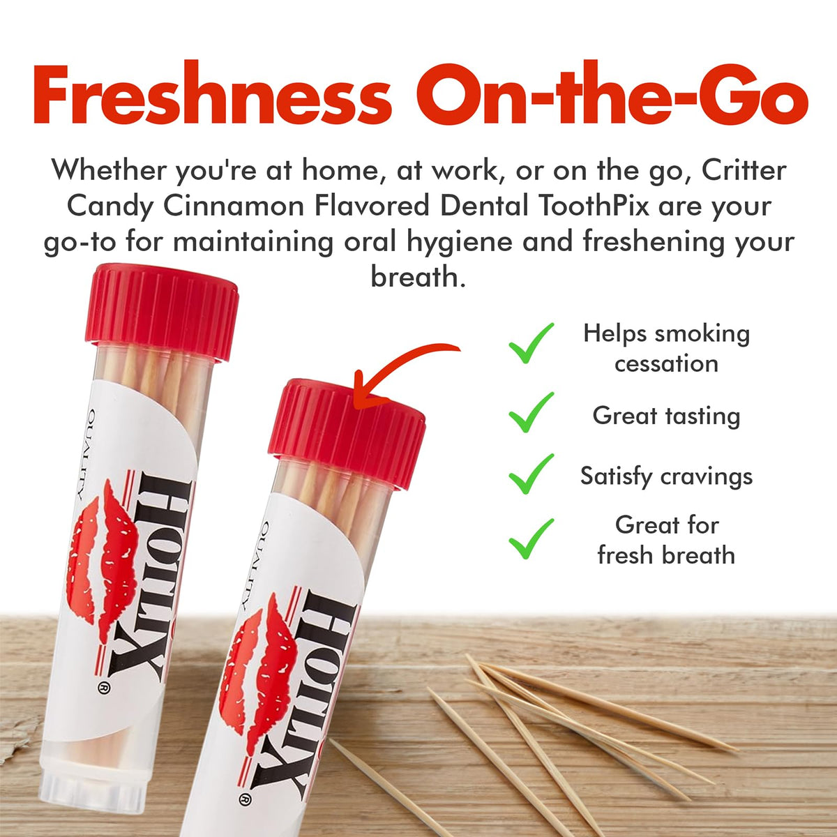 Critter Candy Co cinnamon flavored wooden toothpicks multi pack tubes displayed together.