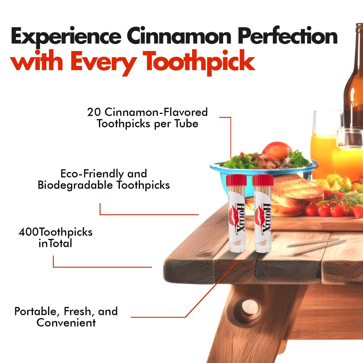 Fancy cinnamon toothpicks used as decorative skewers for appetizers and party food hosting.