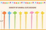 Safe food-grade plastic animal toothpicks packaged neatly for school meal preparation and catering.
