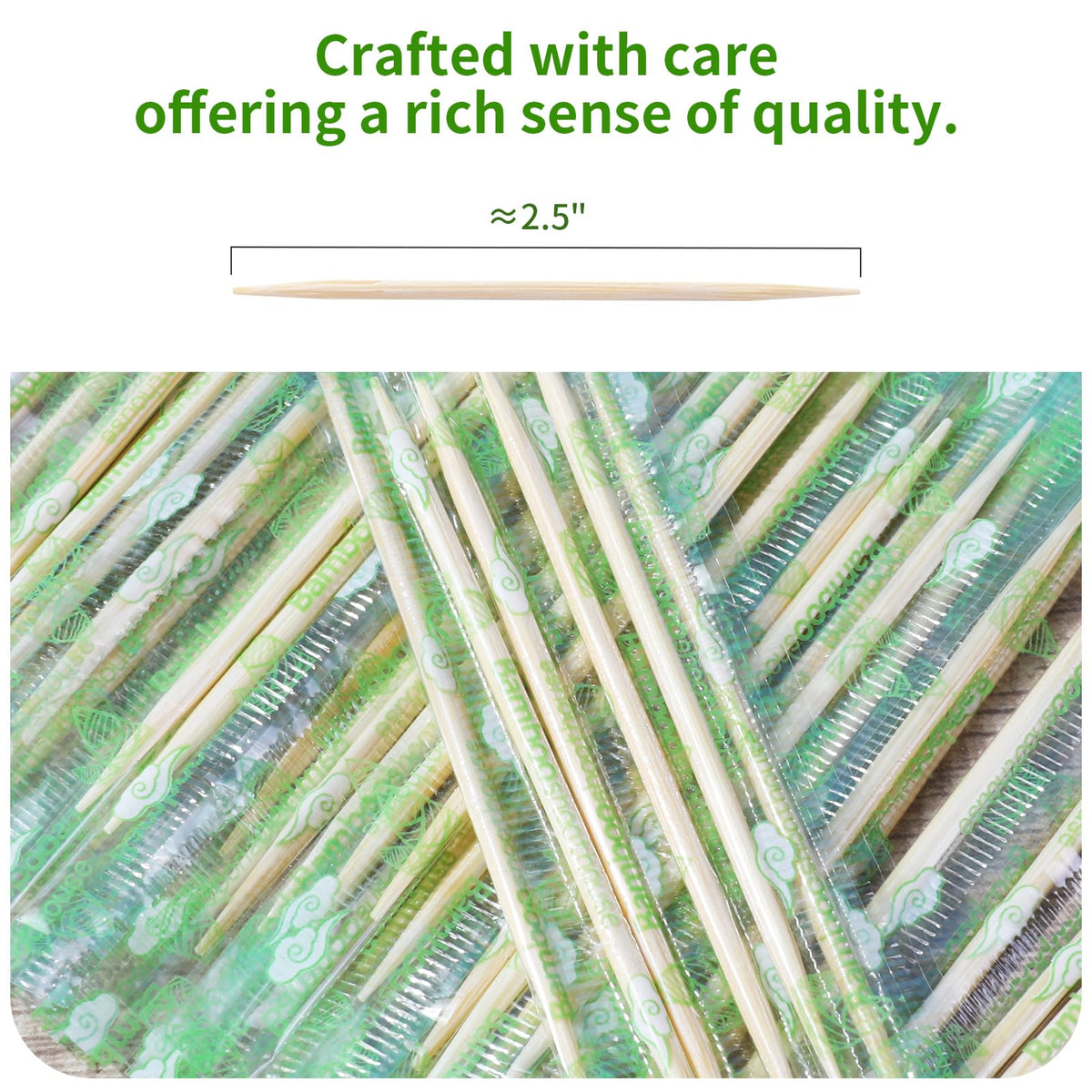 Premium splinter free double pointed bamboo toothpicks close up details