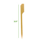 Close up view of smooth splinter free 3.5 inch bamboo skewers holding party appetizers and sliders