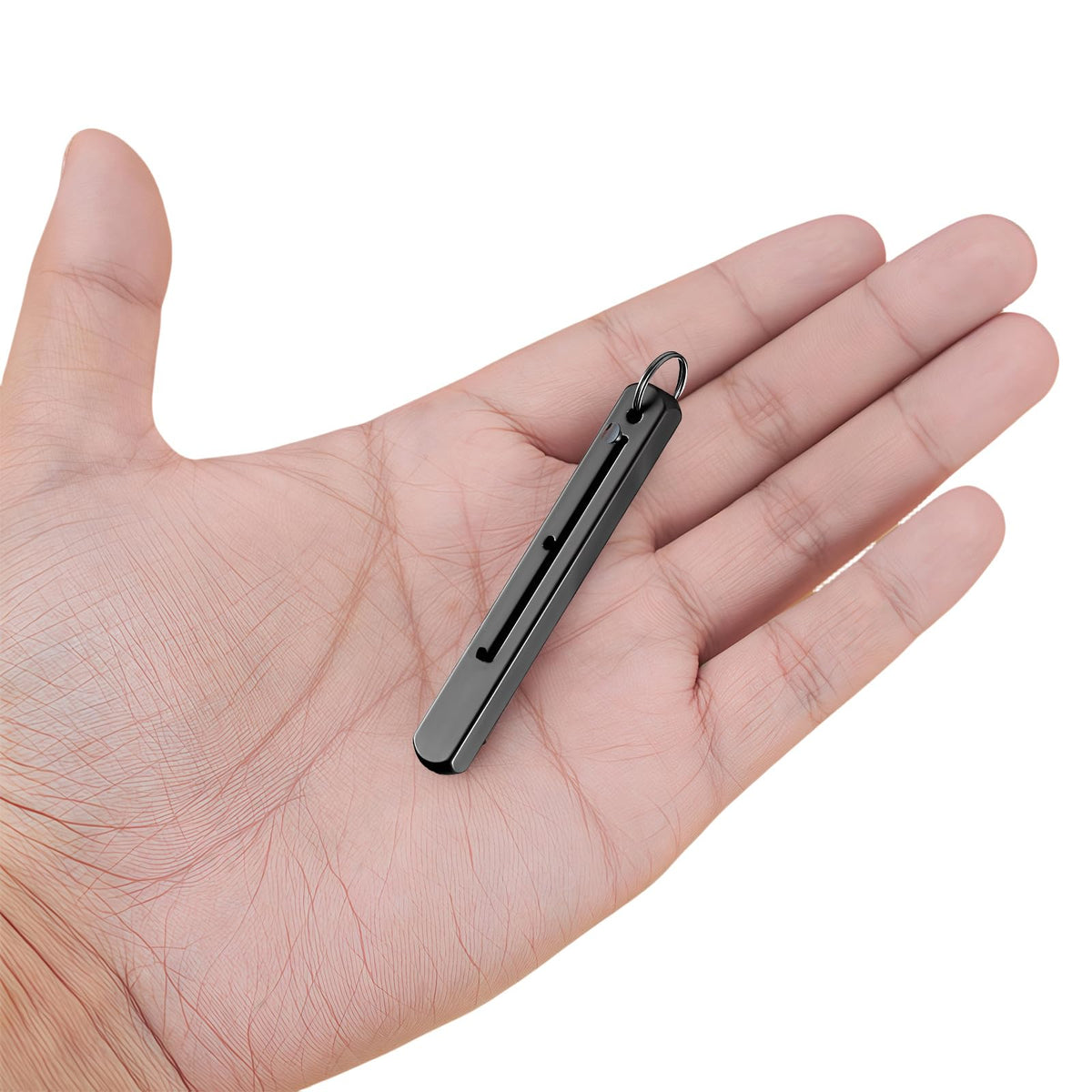 Phowedaer pocket metal toothpick being retracted into its stainless steel protective case holder