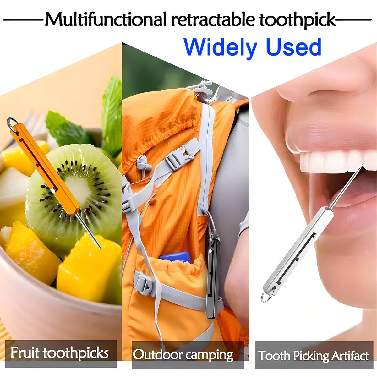 Phowedaer three pieces titanium toothpick set showcasing the smooth rounded safe tips