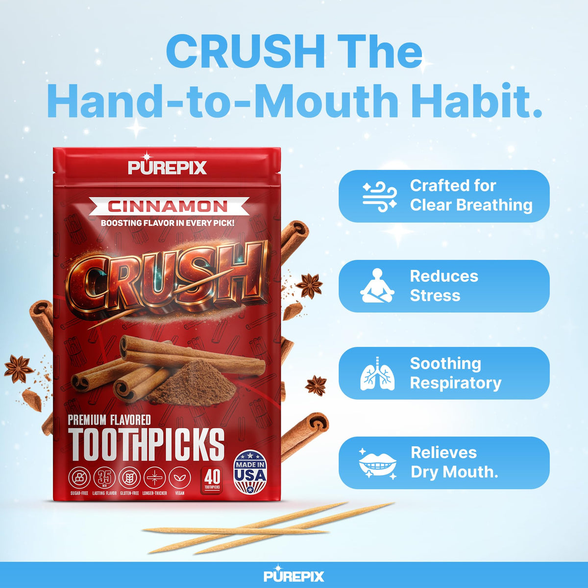 Nicotine free flavored toothpicks for oral fixation support close up