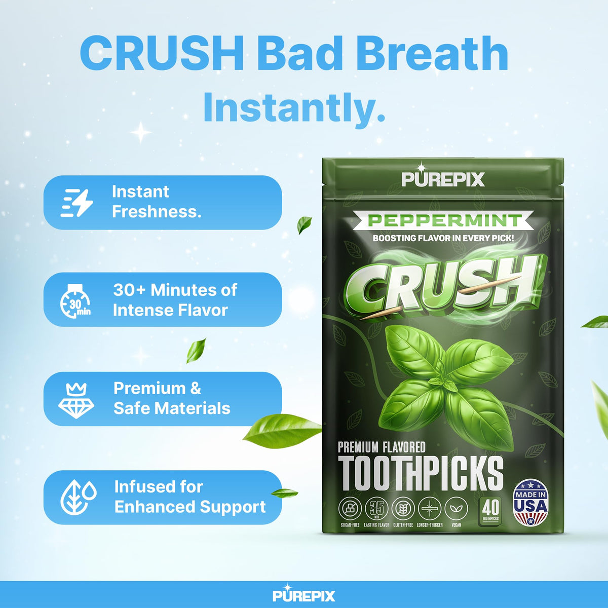 PurePix extra thick birchwood infusion toothpicks layout view