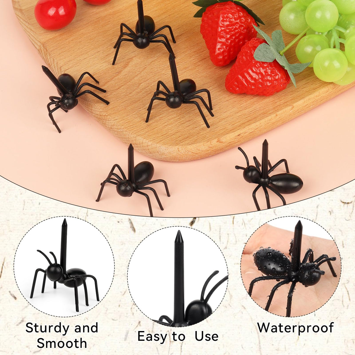 Kids party food display utilizing WATMTIN novelty ant toothpicks in mini cupcakes