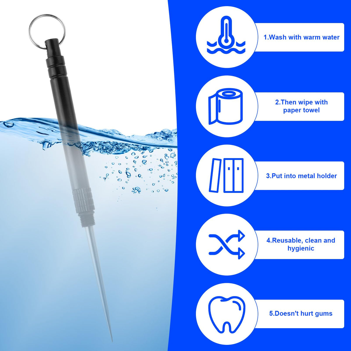 Giantree multi-purpose dental pick being used as a mini fruit fork for camping snacks