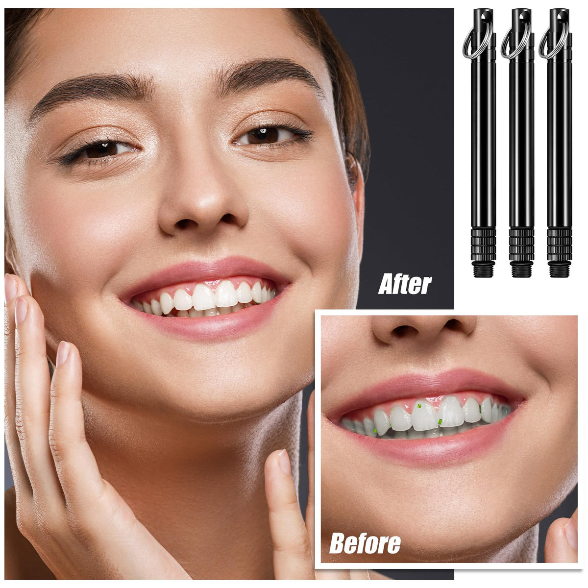 Eight pieces set of WDAHDHP telescopic metal toothpicks inside their protective shell holders.