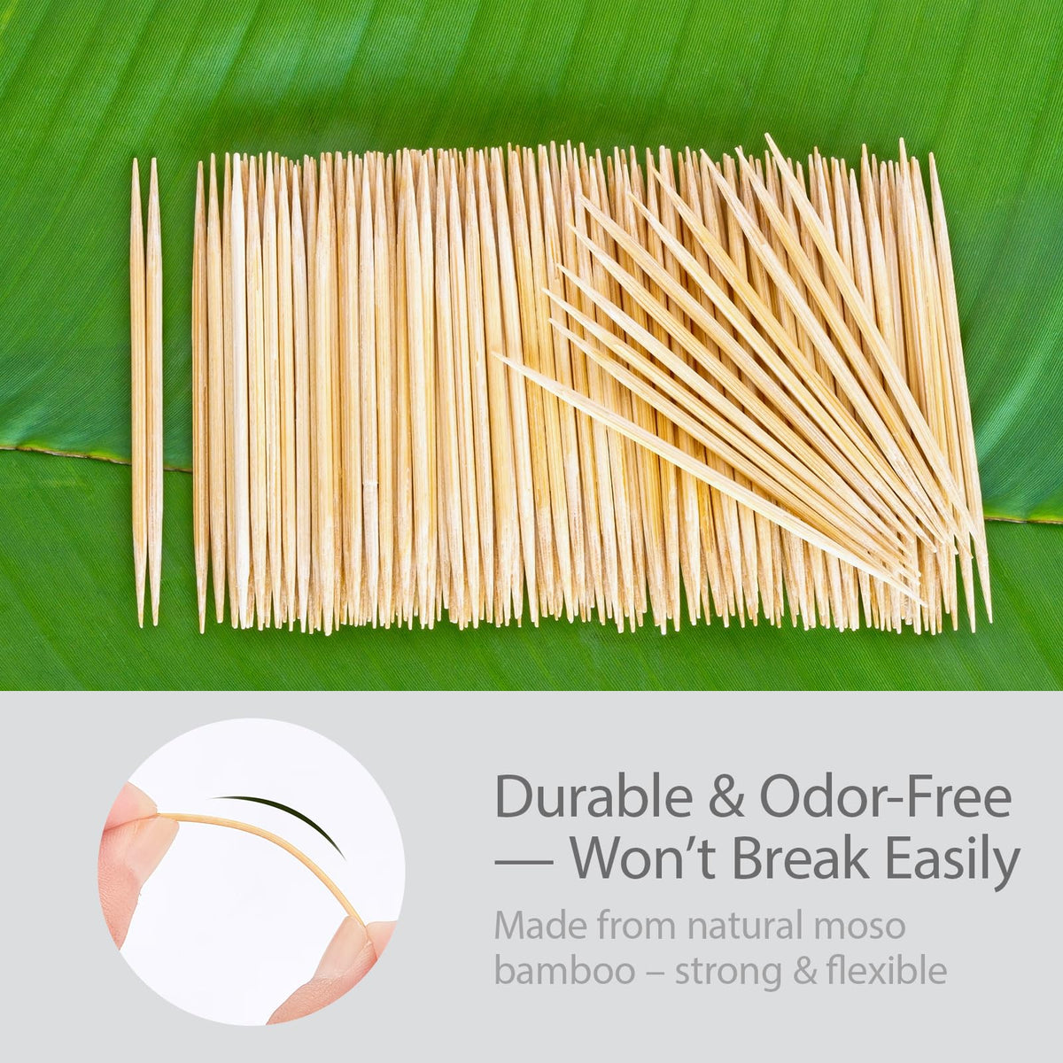 Eco friendly biodegradable bamboo sticks arranged neatly on a rustic wooden dining table setup