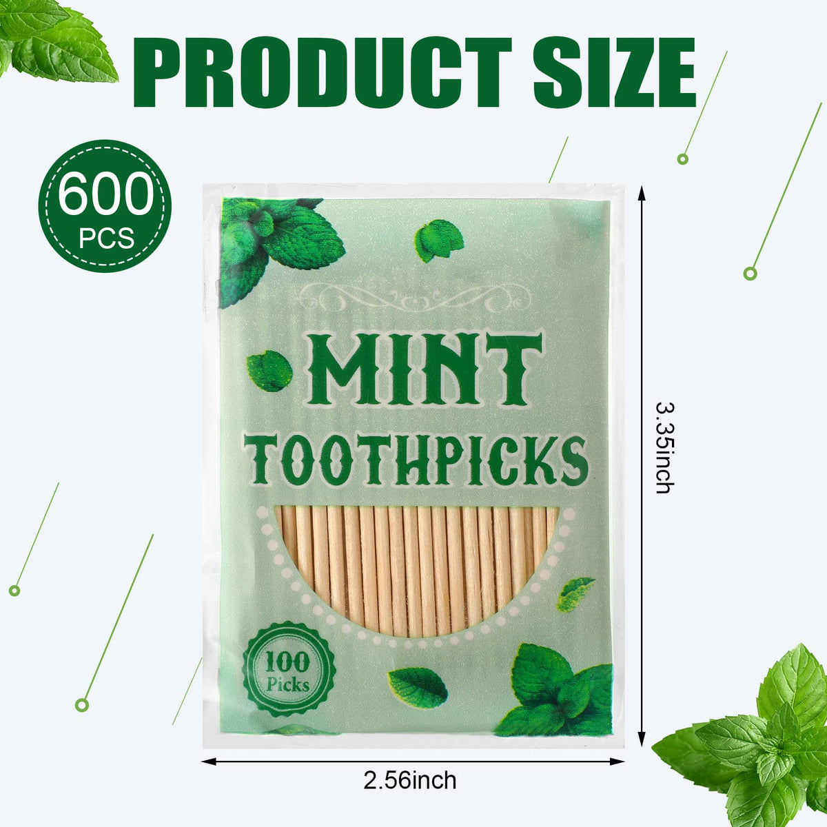 Close up shot of premium peppermint oil infused dental toothpicks showing smooth texture
