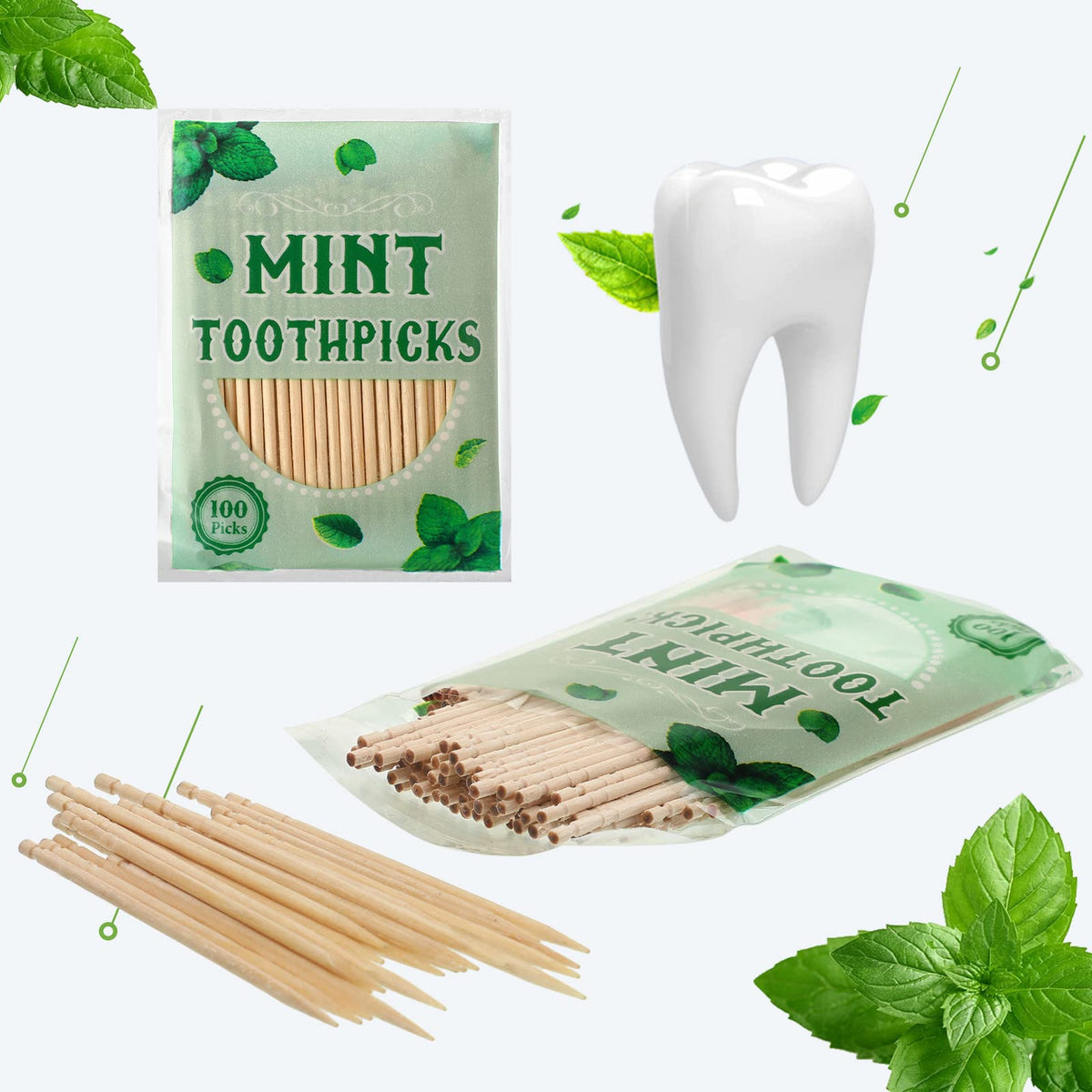Eco friendly natural beech wood dental picks for daily adult oral hygiene