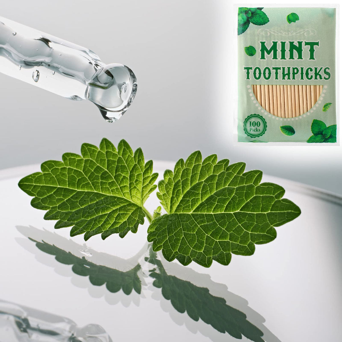 Portable pocket sized bag containing one hundred pieces of mint flavored toothpicks