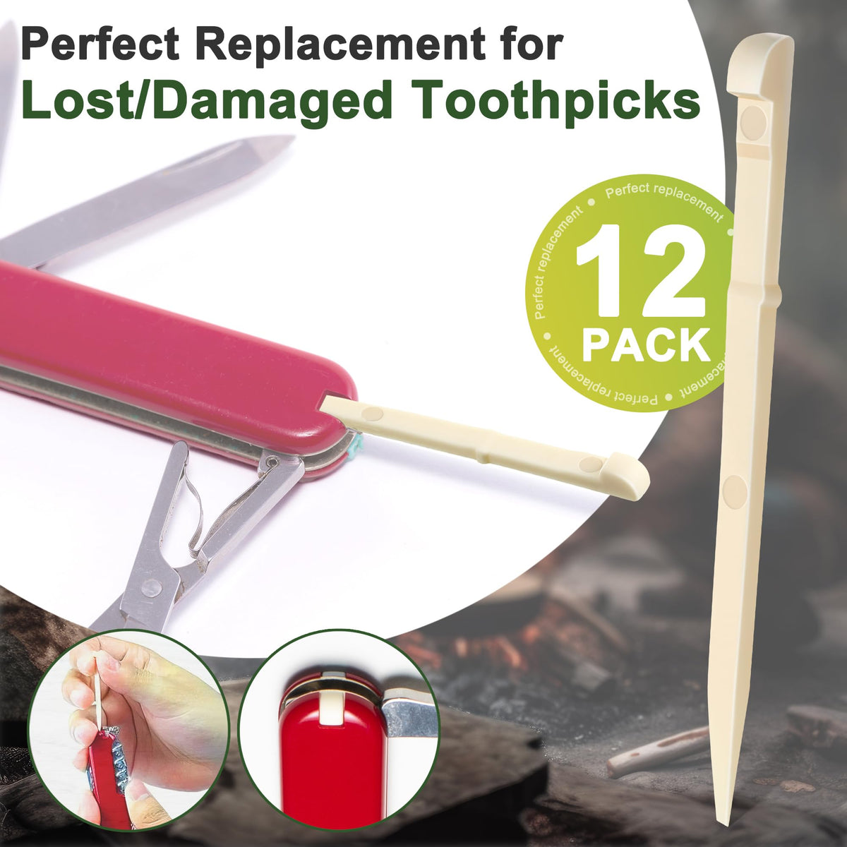 Close up of 1.8 inch replacement toothpick compatible with Swiss Army Knives