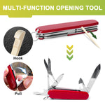 Hook shaped head toothpick accessory being used to open pocket knife tools