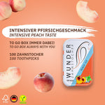 Reusable metal box containing one hundred pieces of Wunder peach ice toothpicks