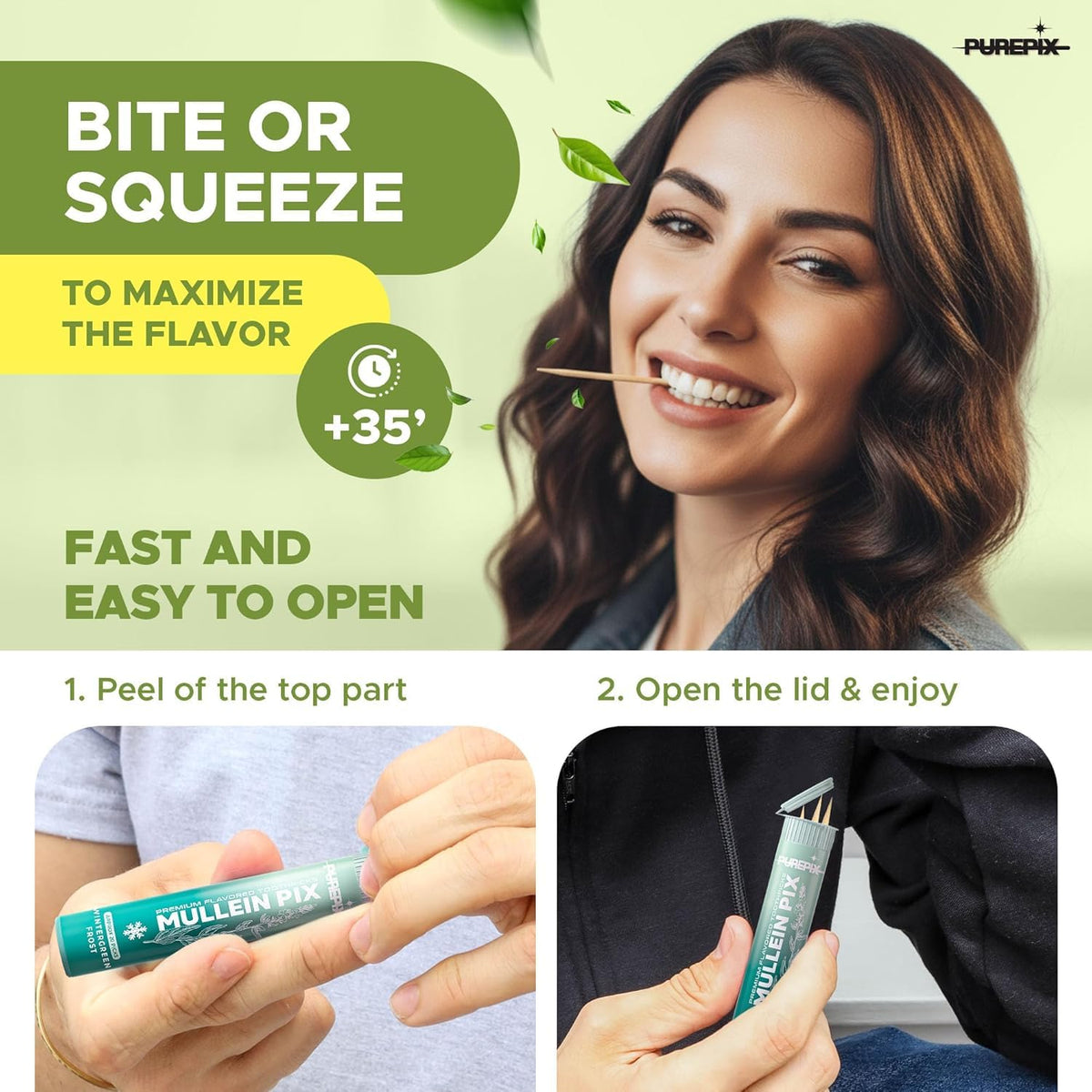 Side view of the plant based quit vaping alternative sticks packaging with clear ingredient listings.