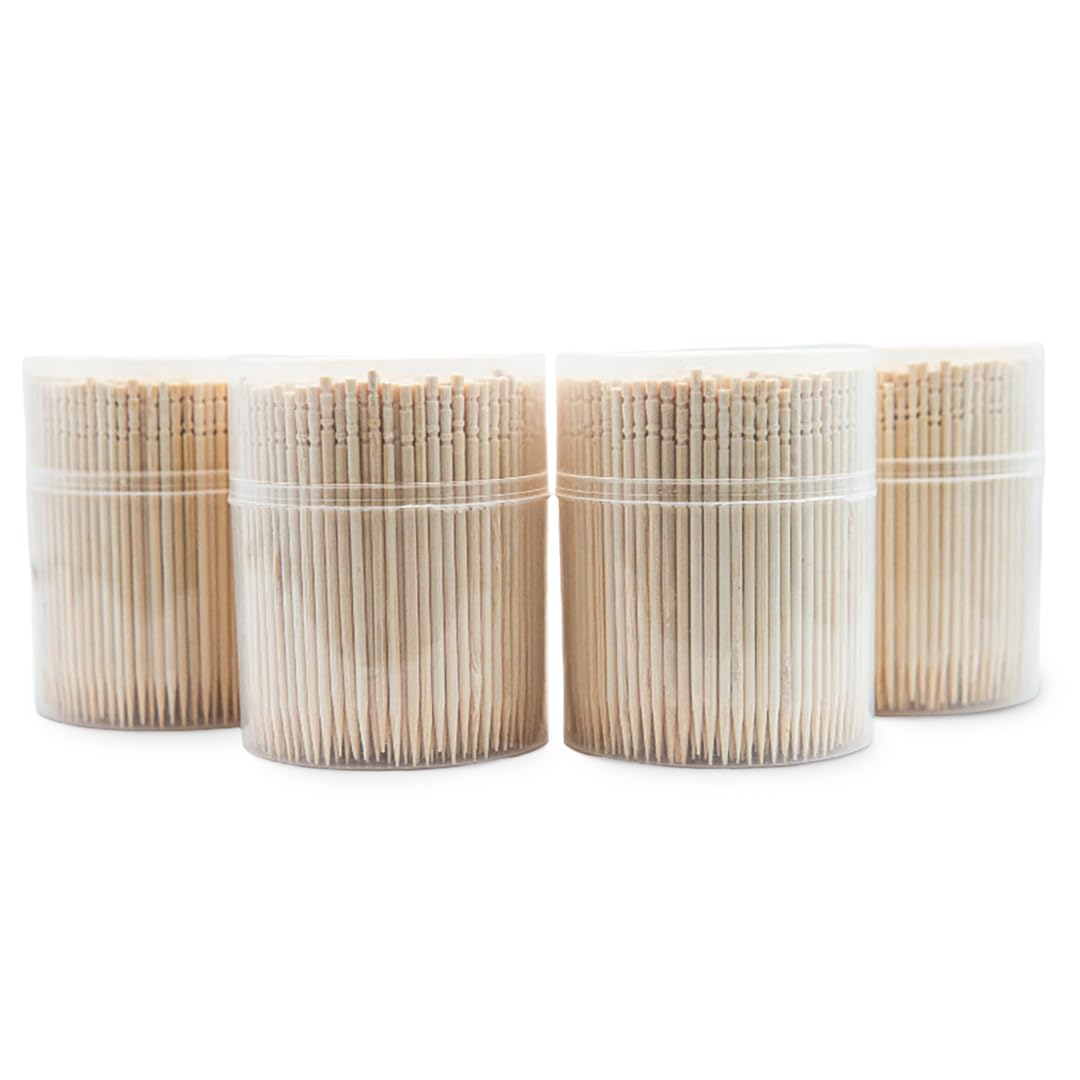 Close up view of smooth finish single pointed bamboo cocktail sticks for appetizers