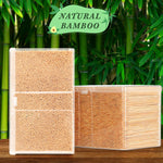 Side profile of the transparent reusable storage container filled with three thousand Jerify natural bamboo picks.