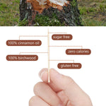 Person taking an authentic Mumufy cinnamon flavored wooden pick out of its transparent storage box