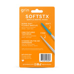 Grin dual ended interdental toothpick displaying the soft flexible bristles on one end.