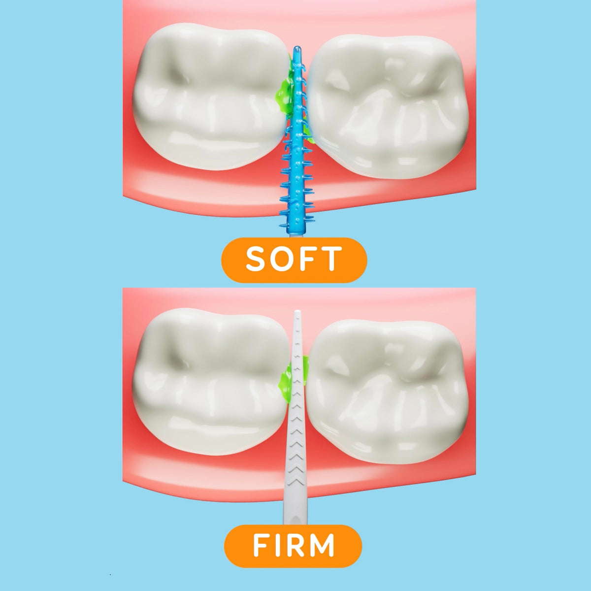 Grin oral care soft dental picks showing the firm textured tip for gum stimulation.