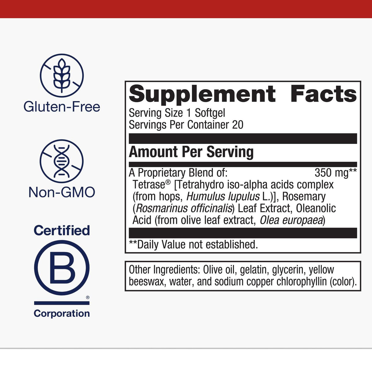 Side view of Metagenics Kaprex joint supplement showing non GMO seal