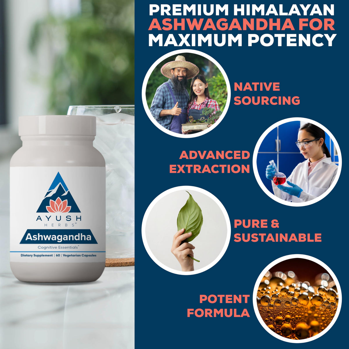 Ayush Herbs Ashwagandha adaptogenic caplets for daily energy and stamina