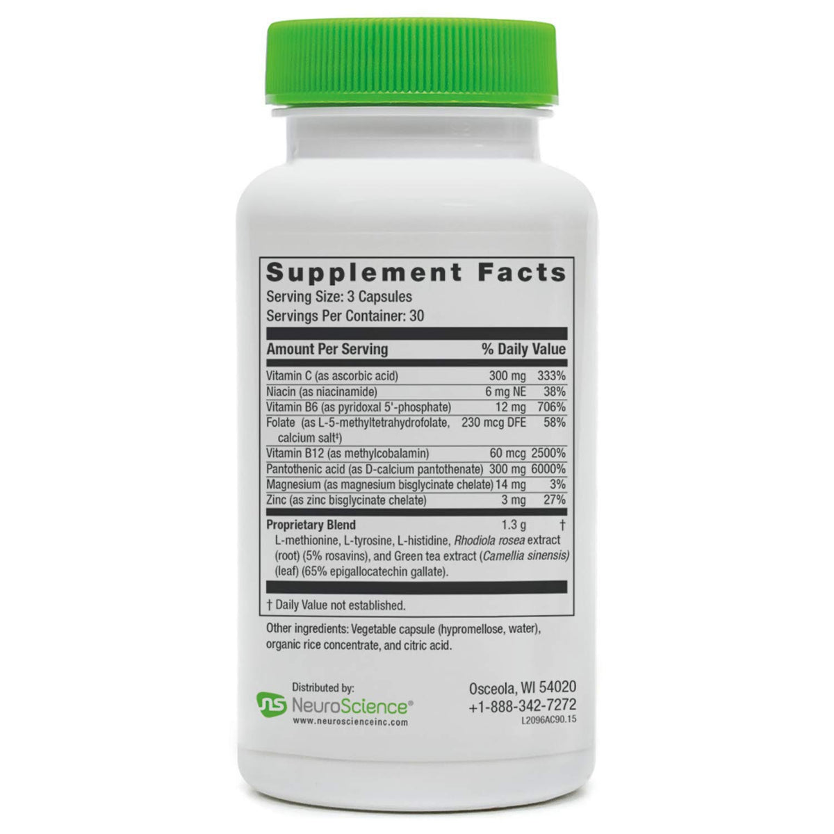 NeuroScience AdreCor cortisol detox supplement ingredients list panel