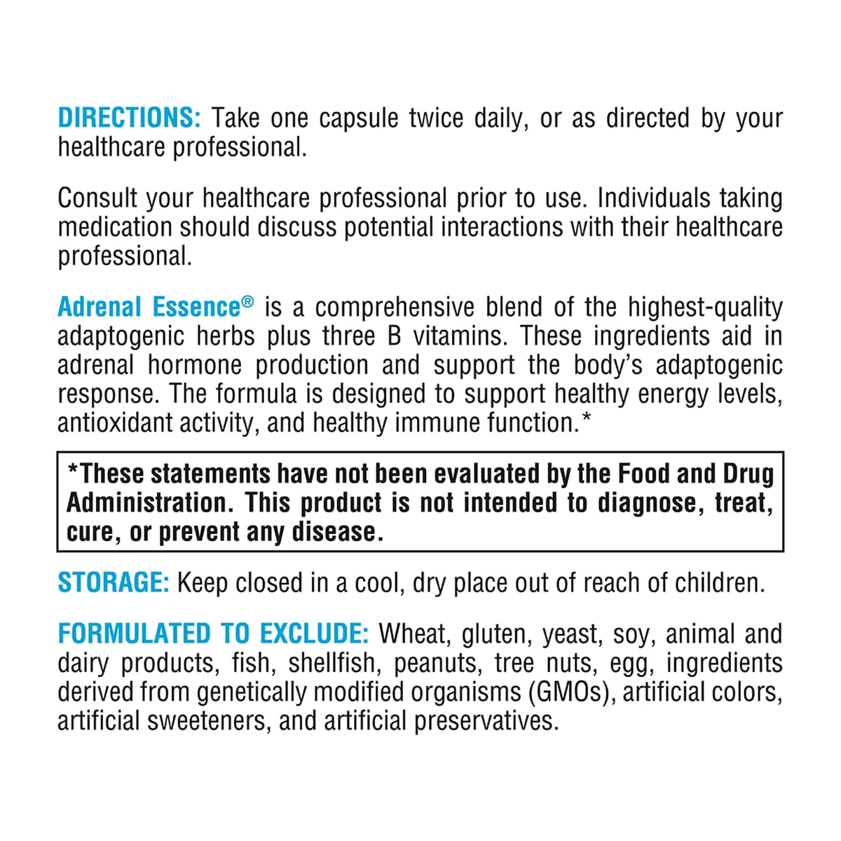 XYMOGEN Adrenal Support supplement facts and ingredient label close up.