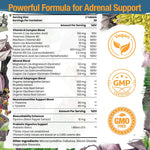 Tervaies Adrenal Support complex packaging detailing the blend of Rhodiola Rosea and Ashwagandha ingredients.