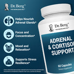 Back label of Dr. Berg Nutritionals Adrenal supplement illustrating complete vitamin mineral breakdown and nutritional yeast.