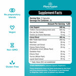 Flora Fusion Research TUDCA with milk thistle capsules group layout highlighting the 90 vegan capsules 45-day supply