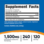 Nutricost Glucosamine Sulfate fifteen hundred milligram supplement facts panel