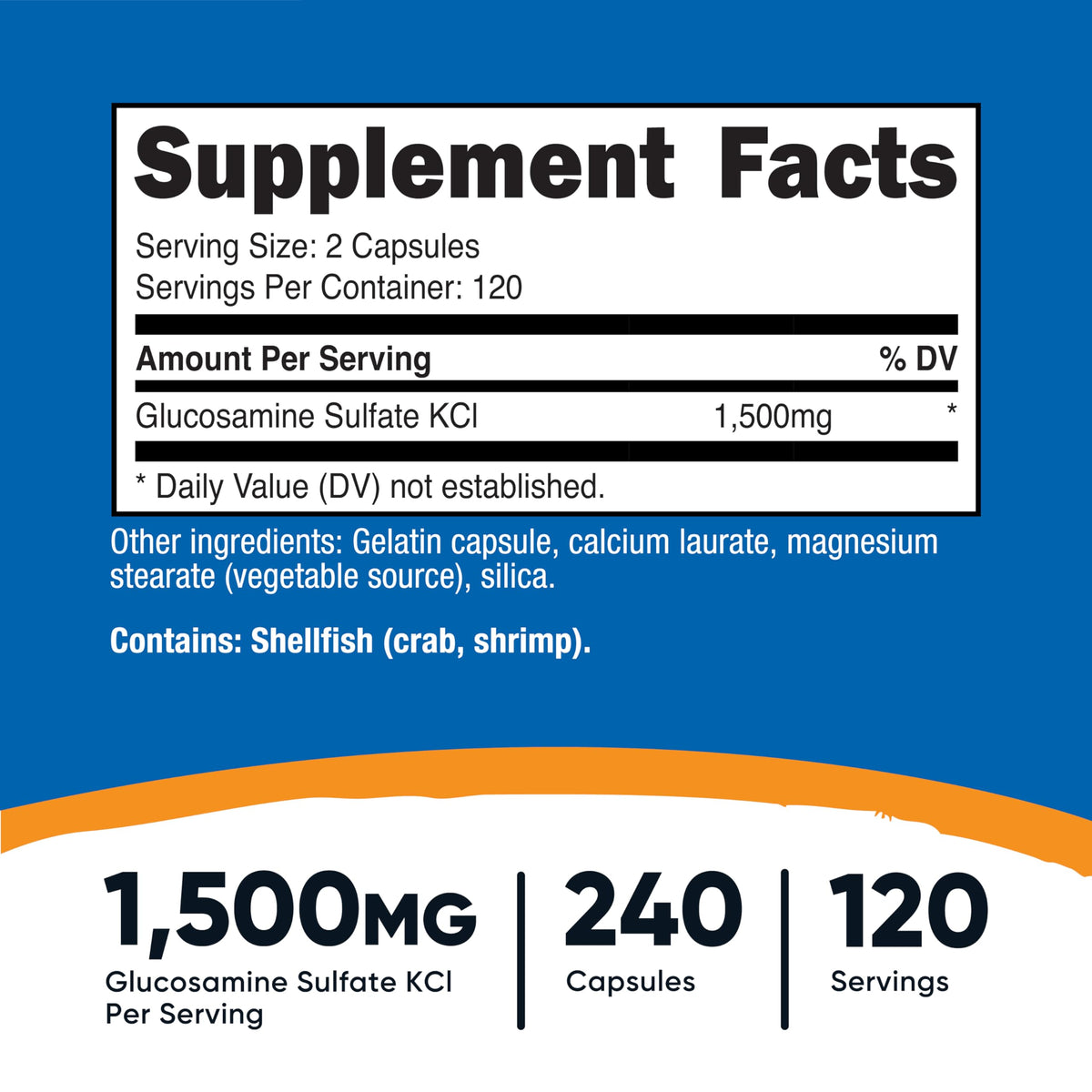 Nutricost Glucosamine Sulfate fifteen hundred milligram supplement facts panel