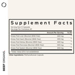 Side angle of Codeage desiccated multi-organ supplement bottle showcasing the clean ingredient list.