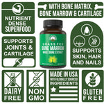 Side view of ancestral whole bone extract bottle outlining quality manufacturing certifications