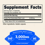 Nutricost pasture raised beef liver three thousand milligram dietary supplement bottle angled view.