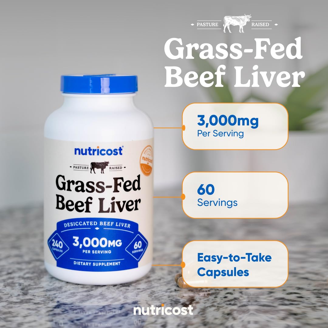 Nutricost Argentine beef liver dietary supplement bottle cap and seal view.