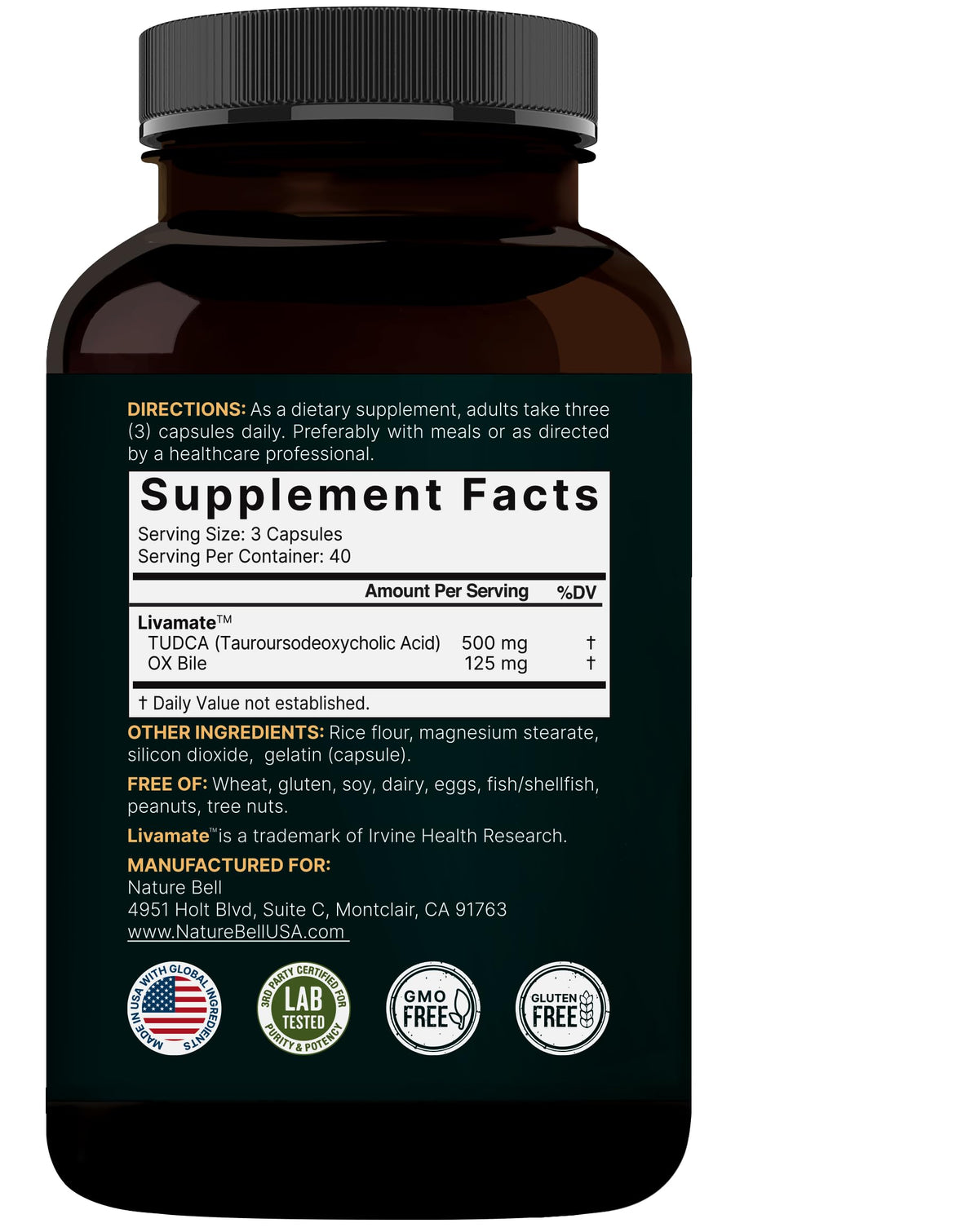 Premium liver cleanse detox and repair dietary supplement bottle back view