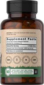 Horbaach desiccated beef liver dietary supplement bottle label info