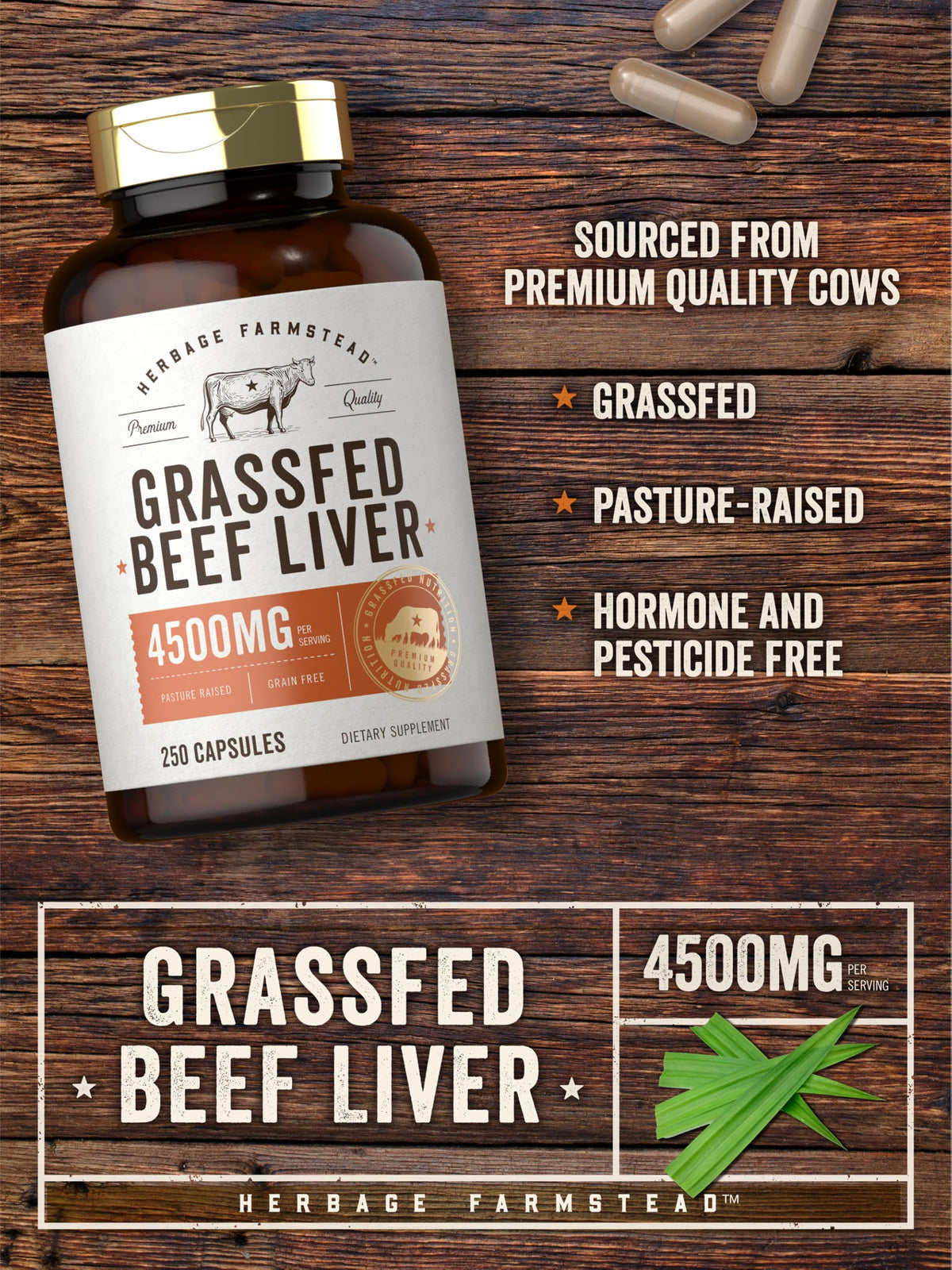 Carlyle grassfed beef liver 250 count capsule size details