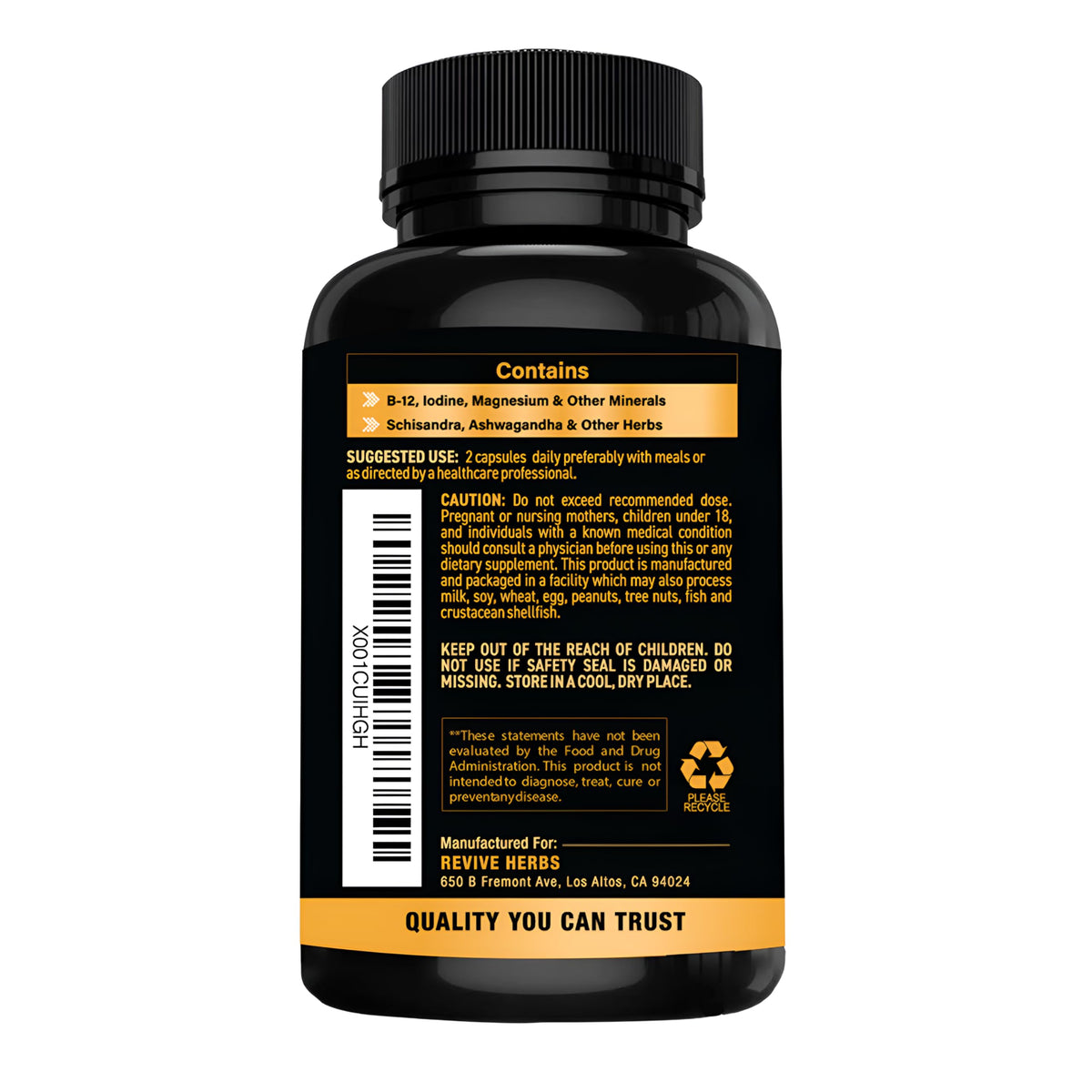 Revive Herbs Thyroid Support supplement facts nutrition label