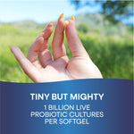 Supplement facts panel highlighting the Lactobacillus acidophilus and Bifidobacterium longum proprietary blend details.