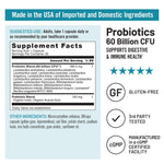Side angle of the NatureWise vegetarian probiotic container highlighting the gluten free and delayed release feature callouts.