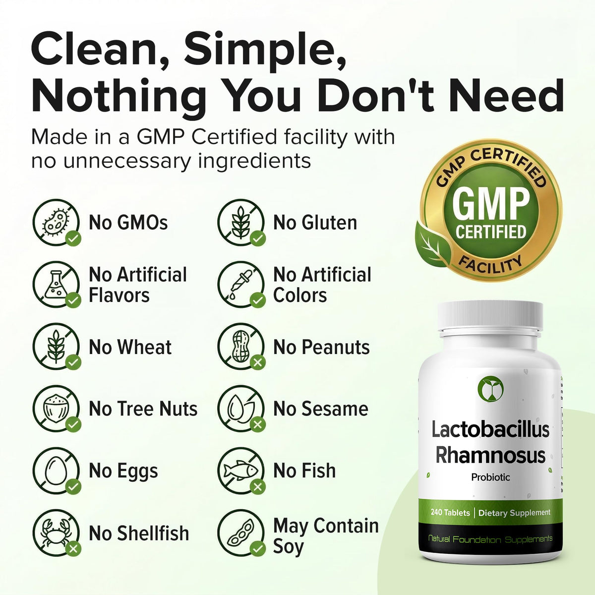 USA imported digestive health probiotic tablets by Natural Foundation Supplements.