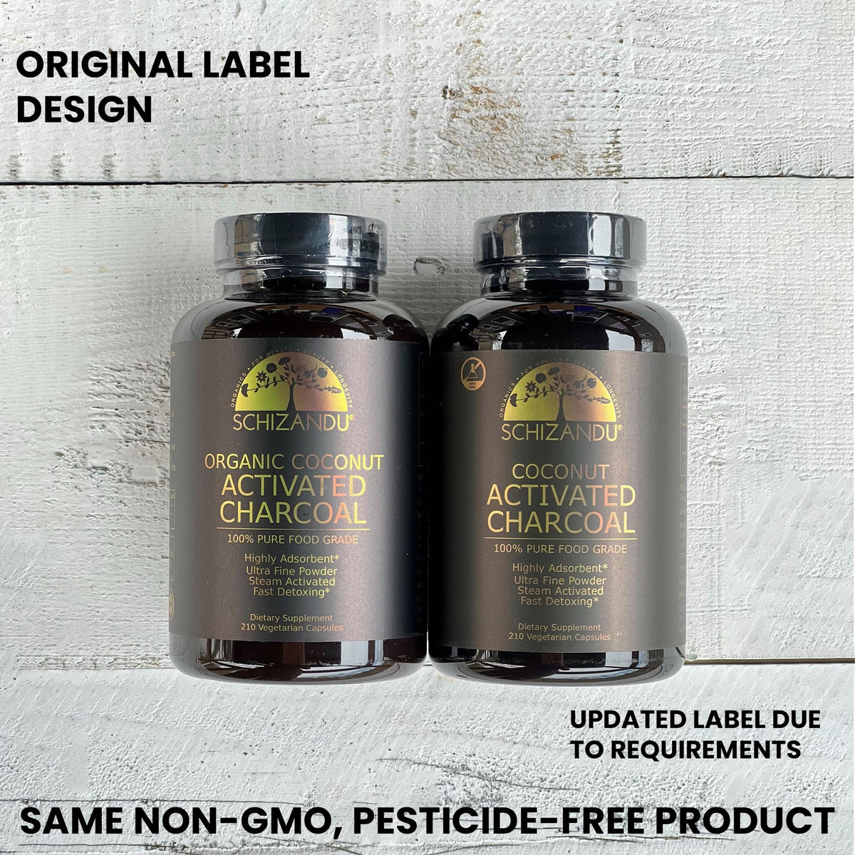 Close up view of non GMO organic coconut charcoal veggie pills for internal cleansing