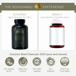 Authentic Schizandu Organics charcoal dietary supplement packaging showing 210 vegan count size