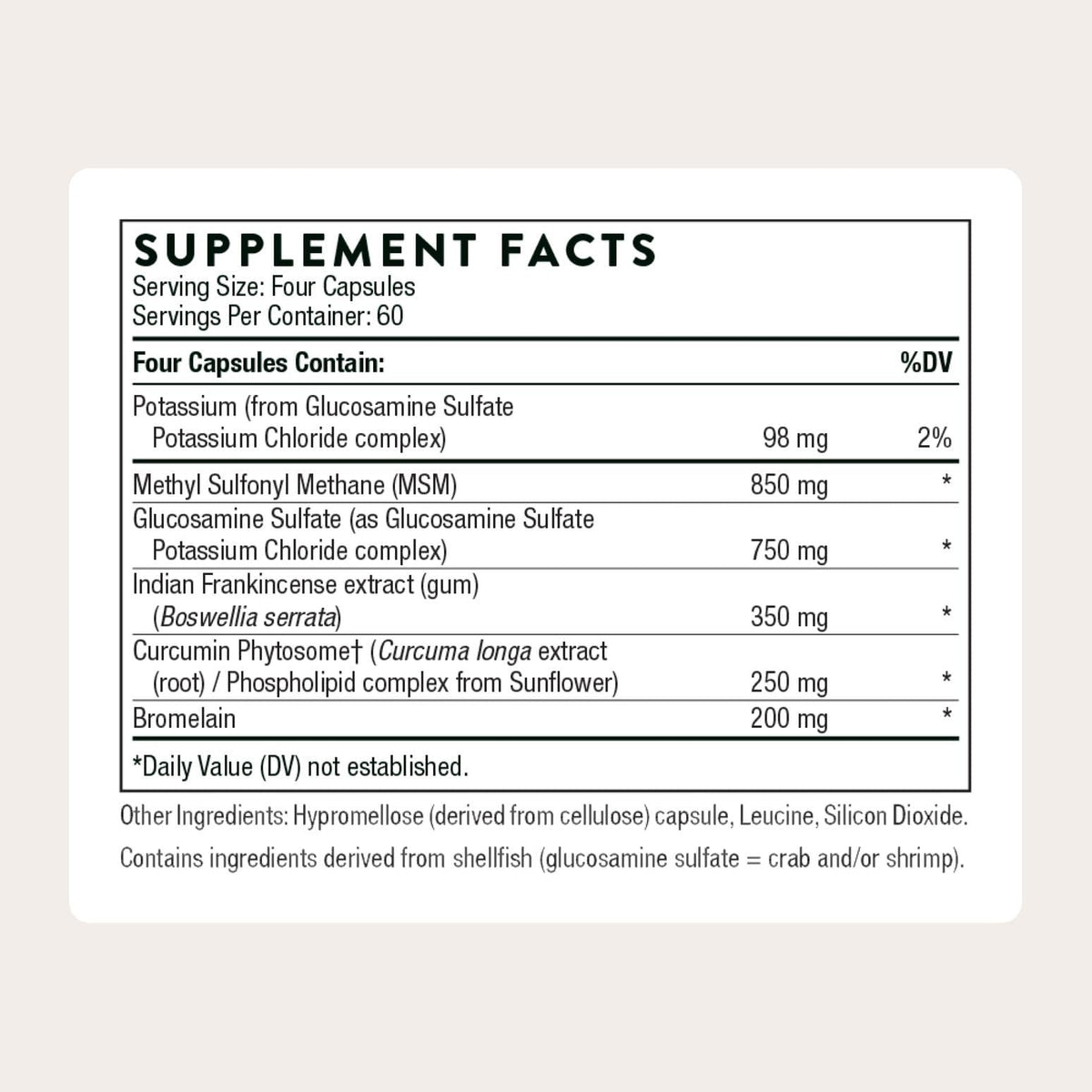 Thorne Joint Support Nutrients supplement bottle label detail