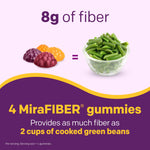 MiraLAX MiraFIBER daily fiber gummies assorted fruit flavors close up view