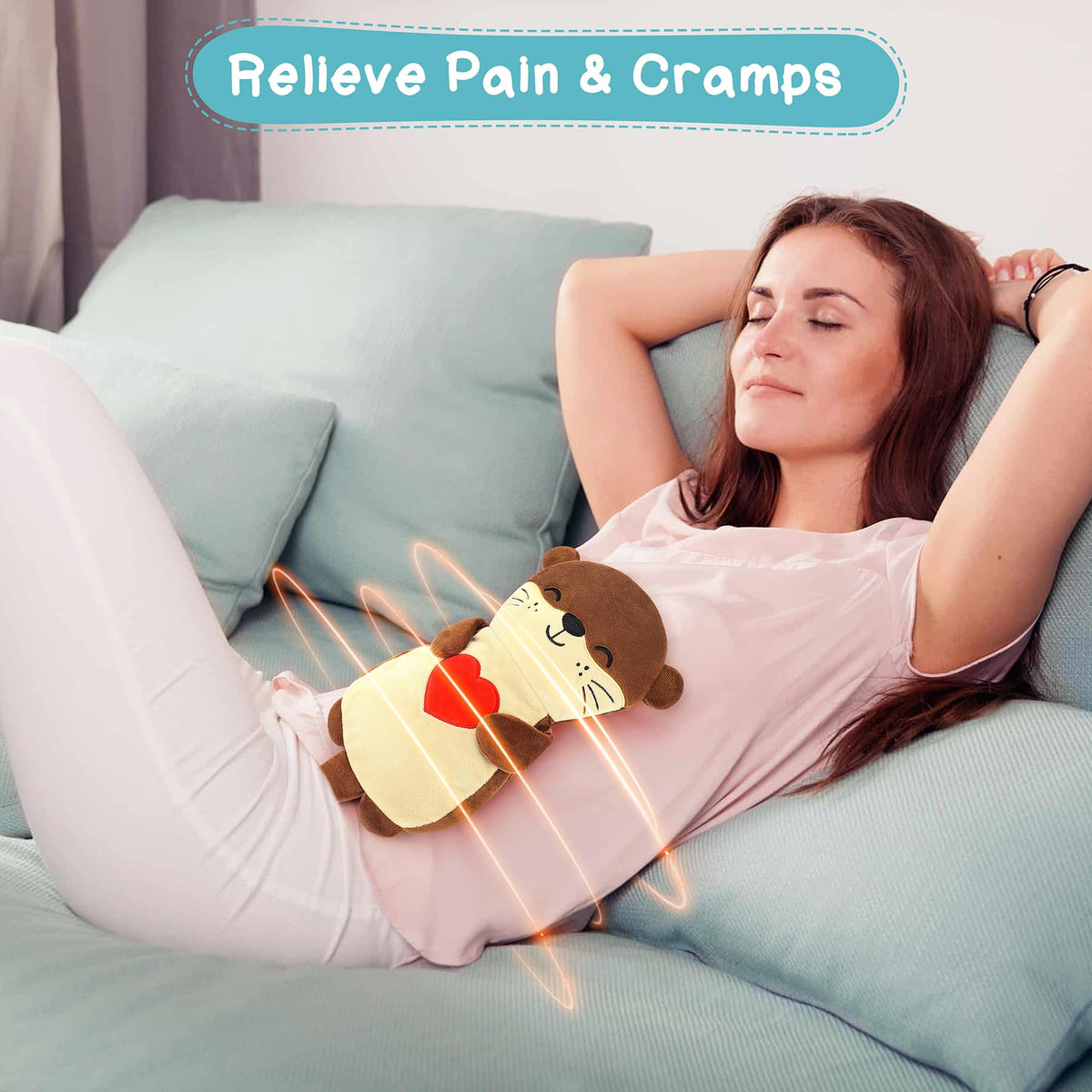 Side view of brown otter heating pad showing velcro closure
